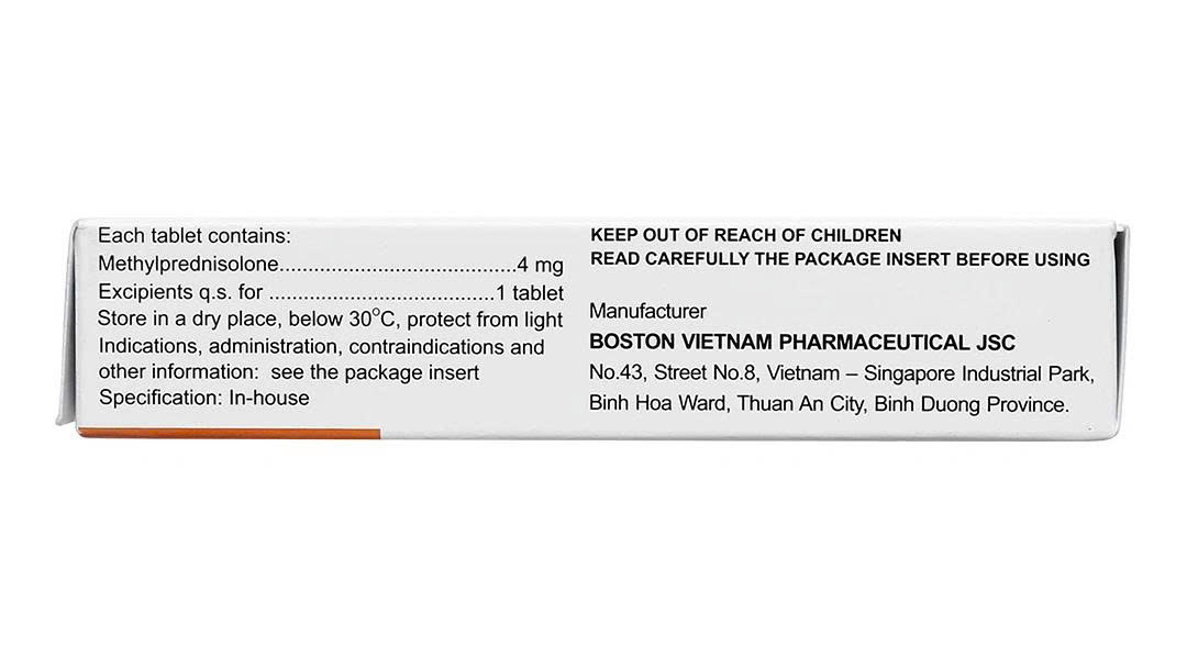 MethylBoston Methyprednisolon 4mg Boston Việt Nam (Hộp 100 viên)